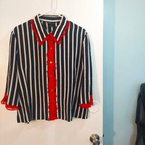 Victoria's Secret Moda International Parisian Striped Blouse Sz XL NWT